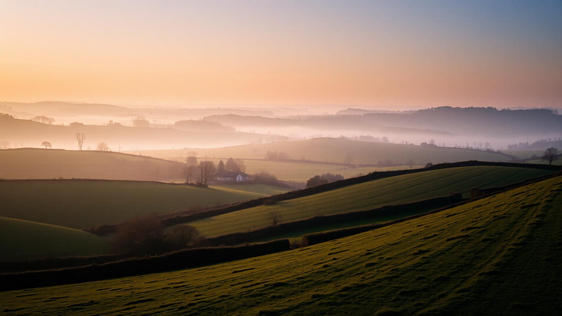 Hampshire countryside at dawn — nature therapy and men's wellbeing setting
